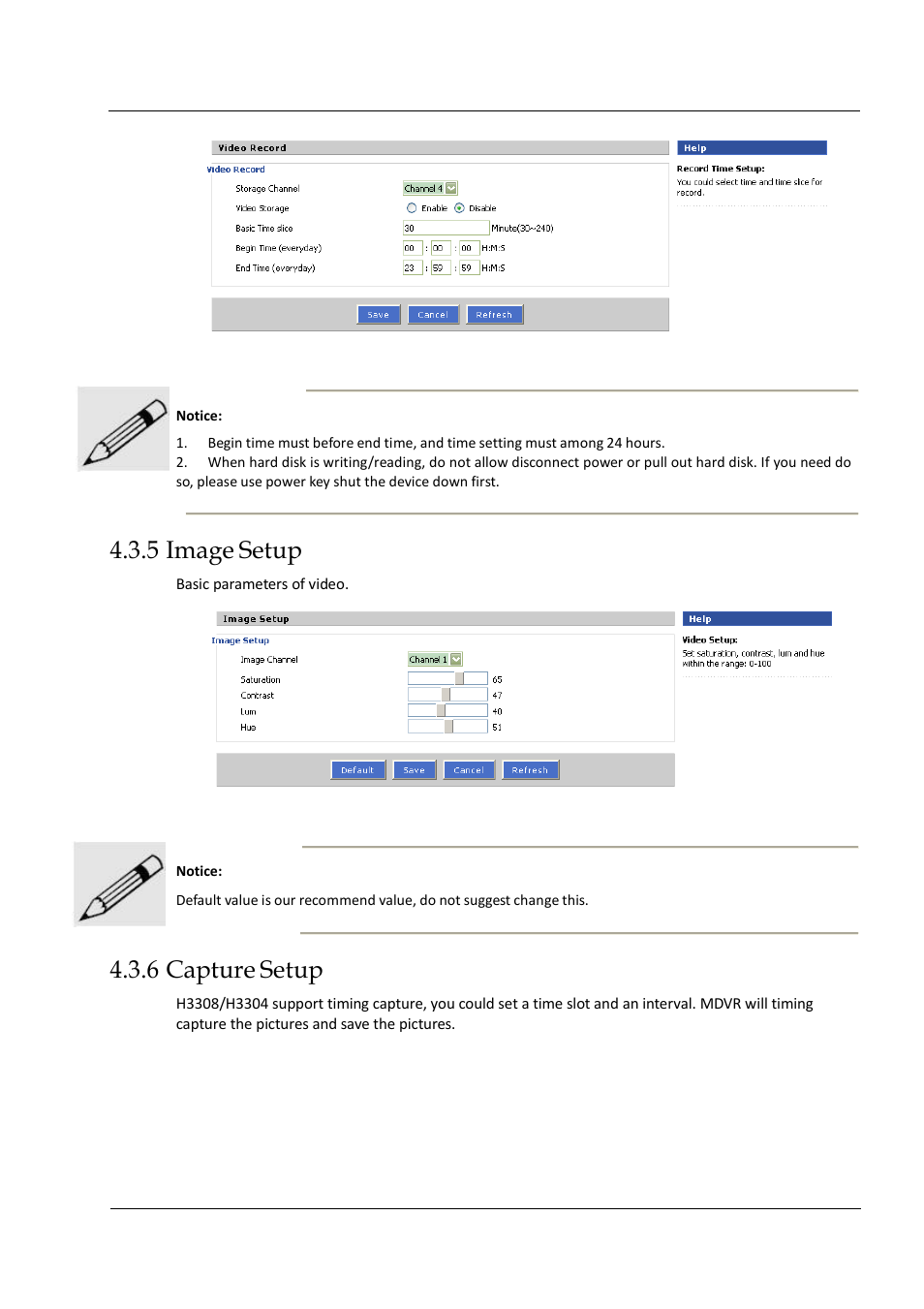 5 image setup, 6 capture setup | Hongdian H3304 4CH Dual SD MDVR User Manual | Page 48 / 68