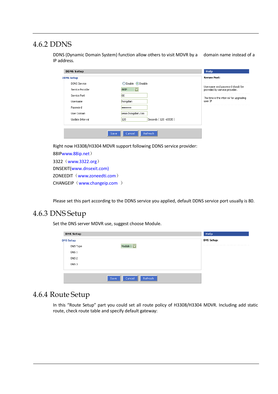 2 ddns, 3 dns setup, 4 route setup | Hongdian H3304 4CH Dual SD MDVR User Manual | Page 53 / 68