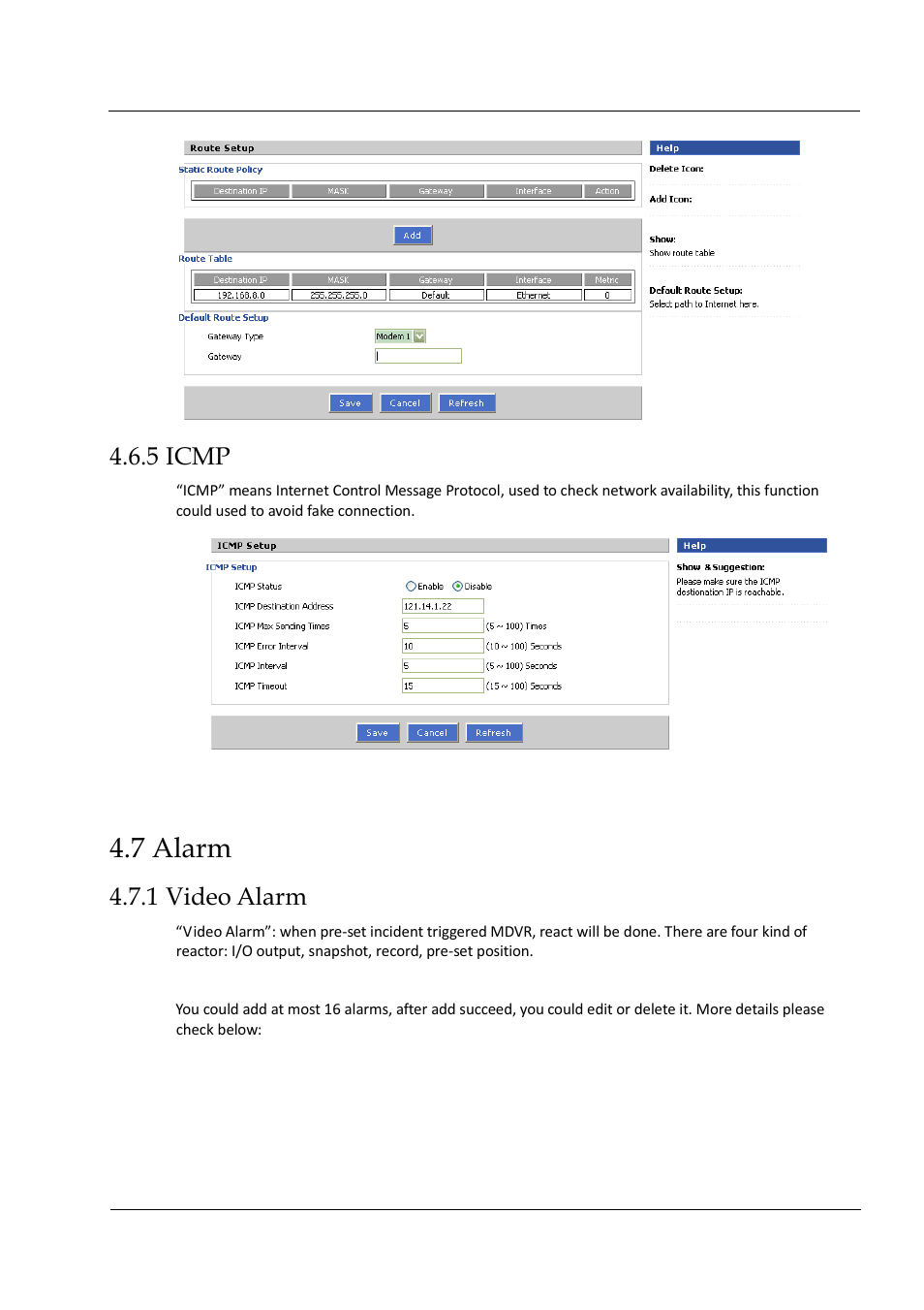 7 alarm, 5 icmp, 1 video alarm | Hongdian H3304 4CH Dual SD MDVR User Manual | Page 54 / 68