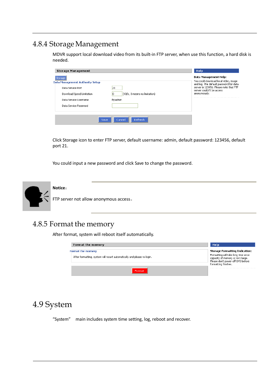 9 system, 4 storage management | Hongdian H3304 4CH Dual SD MDVR User Manual | Page 59 / 68