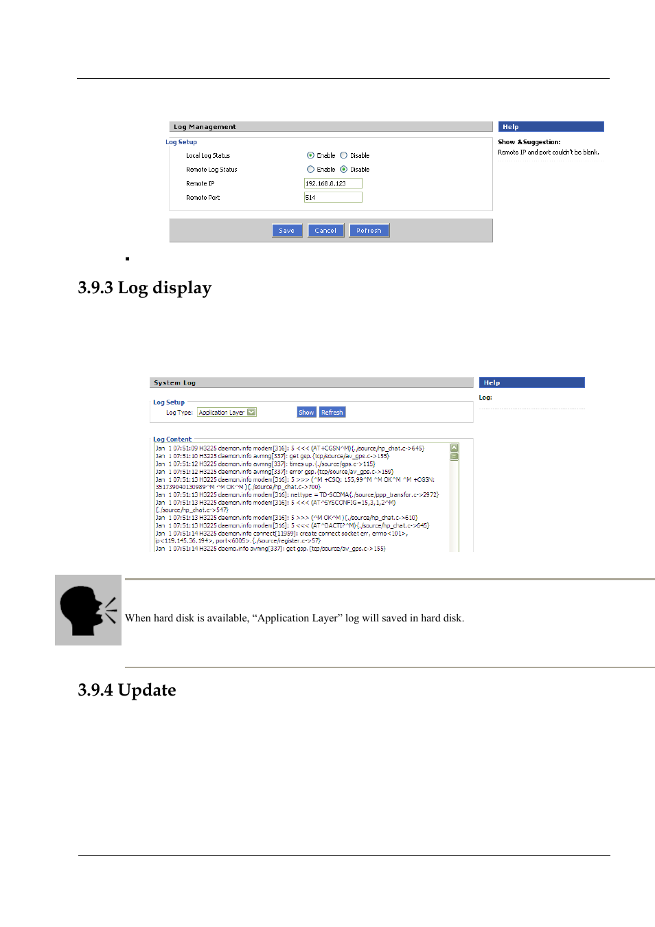 3 log display 3.9.4 update, Figure 3-29 log management, Figure 3-30 log | 3 log display, 4 update | Hongdian H3201 1CH SD DVS User Manual | Page 49 / 54
