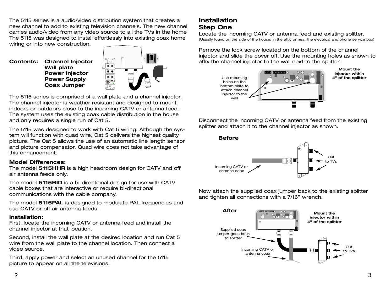 2installation step one | Channel Plus 5115BID User Manual | Page 2 / 6