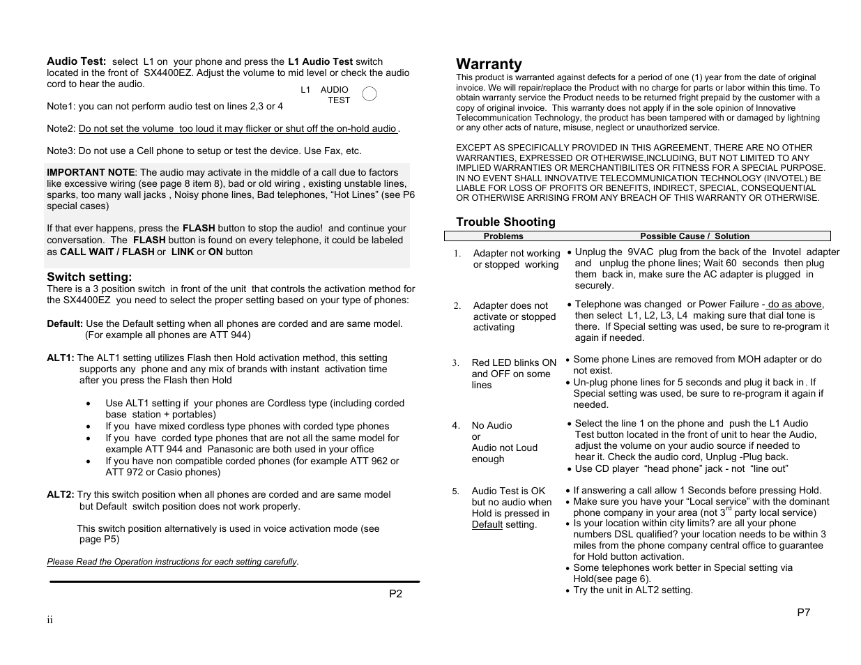 Warranty | Invotel SX4400EZ User Manual | Page 2 / 4