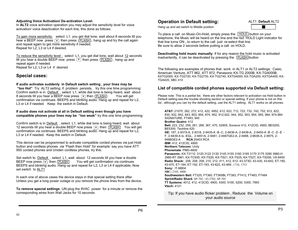 Special cases, Operation in default setting | Invotel SX4400EZ User Manual | Page 3 / 4