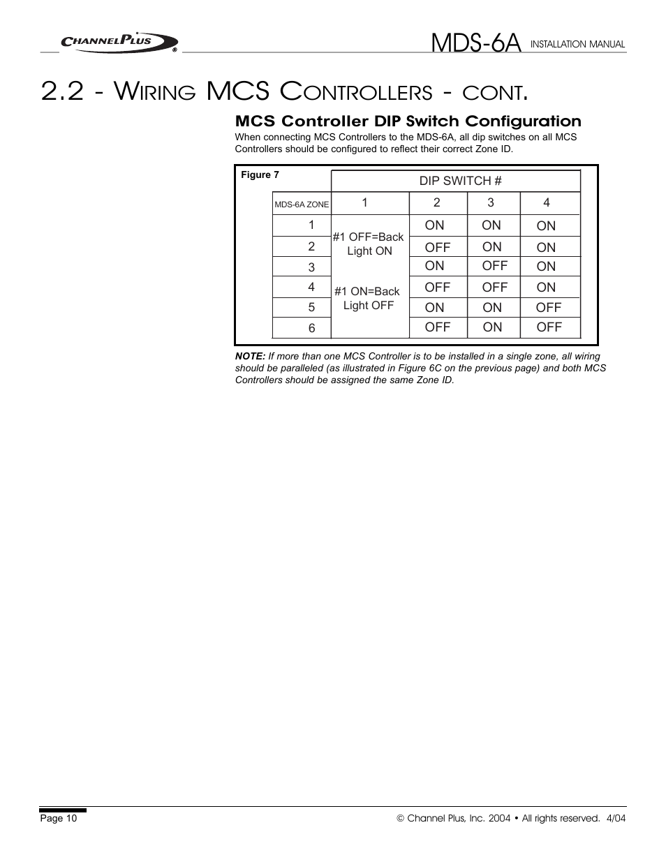 Mds-6a, 2 - w, Mcs c | Iring, Ontrollers, Cont | Channel Plus MDS-6A User Manual | Page 10 / 16