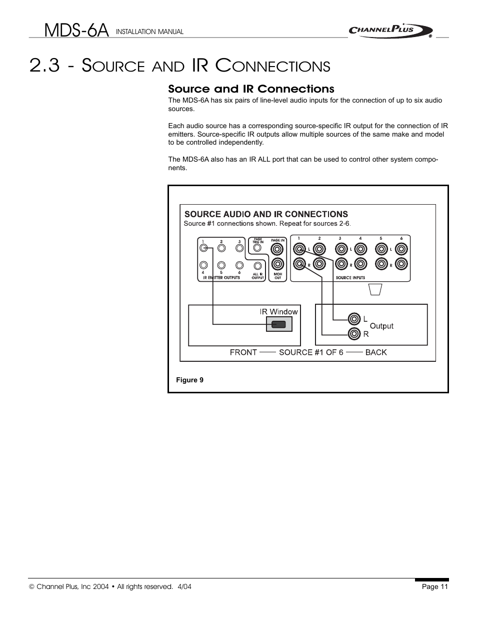 Mds-6a, 3 - s, Ir c | Ource and, Onnections | Channel Plus MDS-6A User Manual | Page 11 / 16