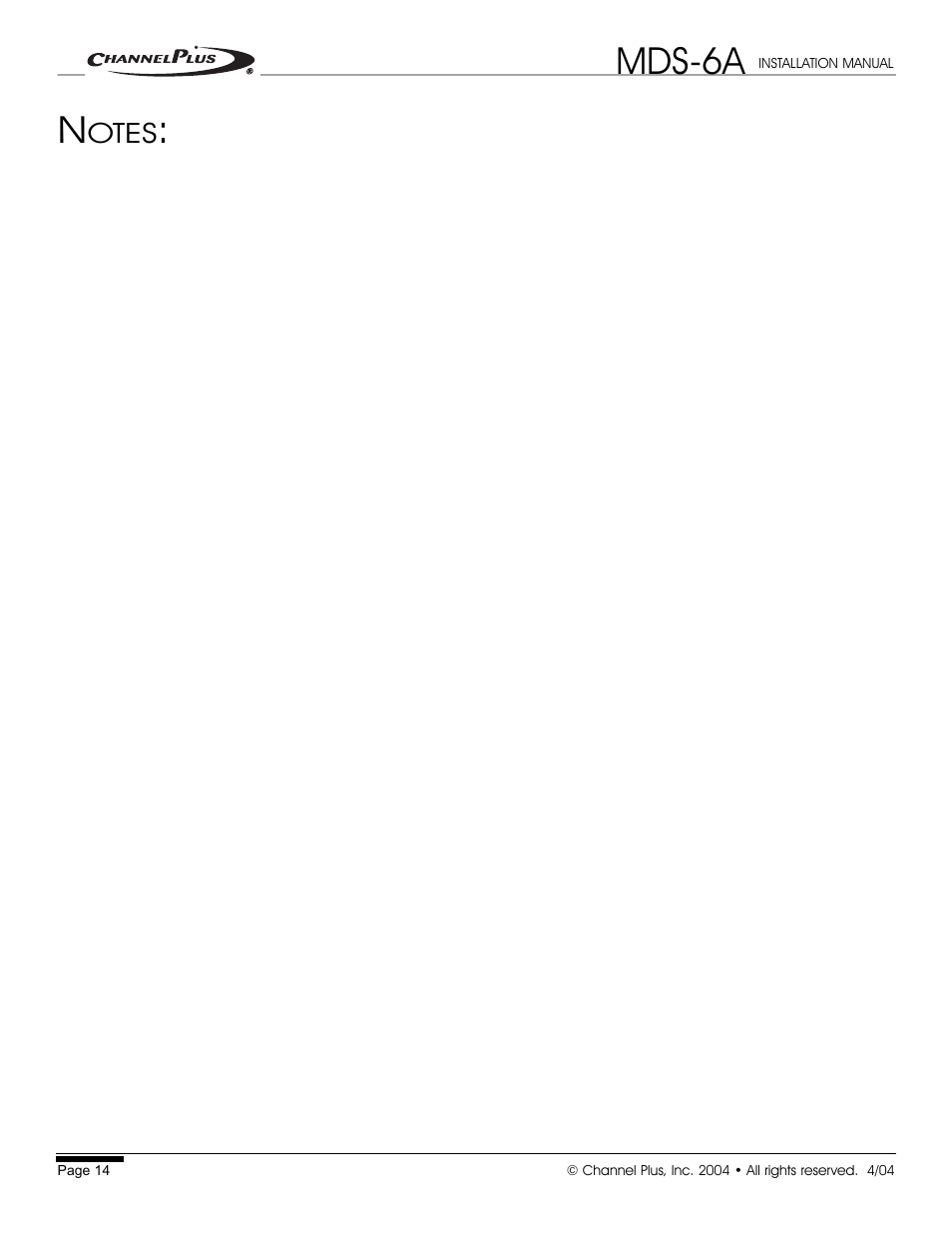 Mds-6a | Channel Plus MDS-6A User Manual | Page 14 / 16