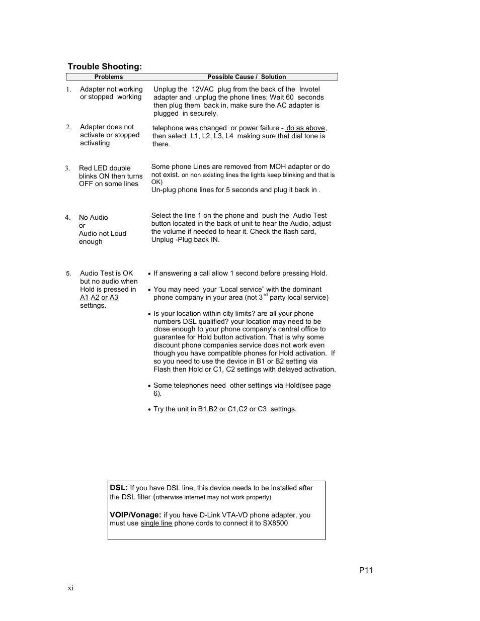 Trouble shooting | Invotel SX8500 User Manual | Page 11 / 12