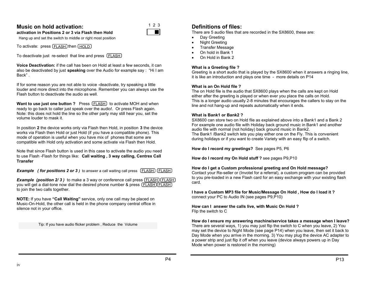 Music on hold activation, Definitions of files | Invotel SX8600 User Manual | Page 4 / 8