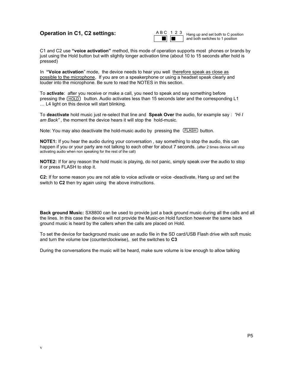 Operation in c1, c2 settings | Invotel SX8800 User Manual | Page 5 / 11