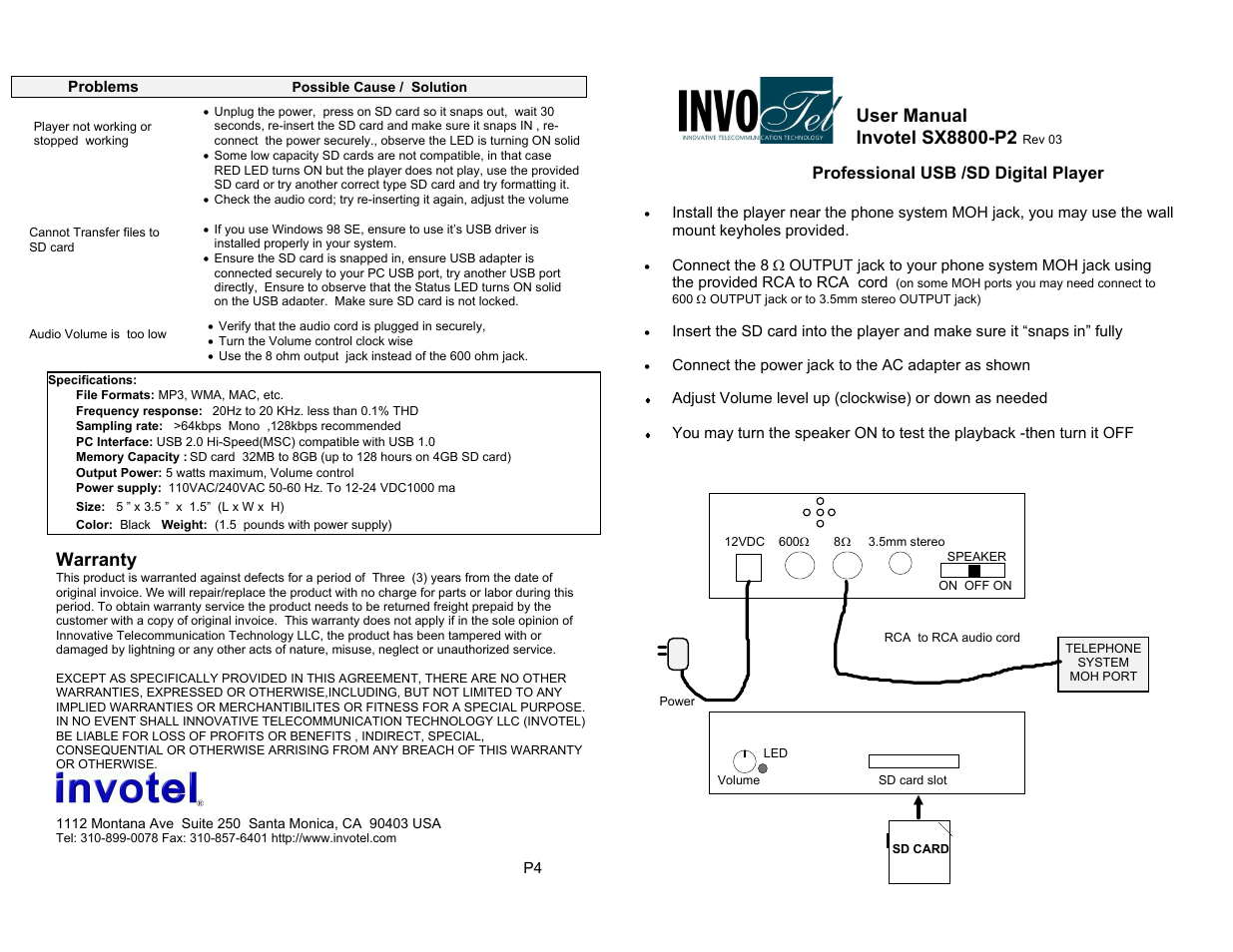 Invotel SX8800 User Manual | 2 pages