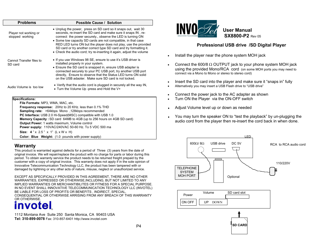 Invotel SX8800 User Manual | 2 pages