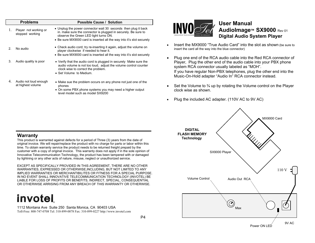 Invotel SX9000 User Manual | 2 pages