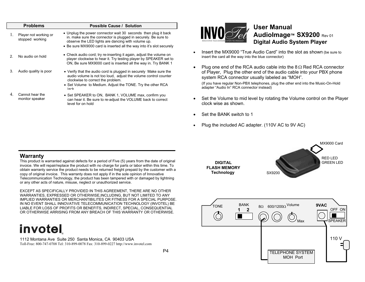 Invotel SX9200 User Manual | 2 pages