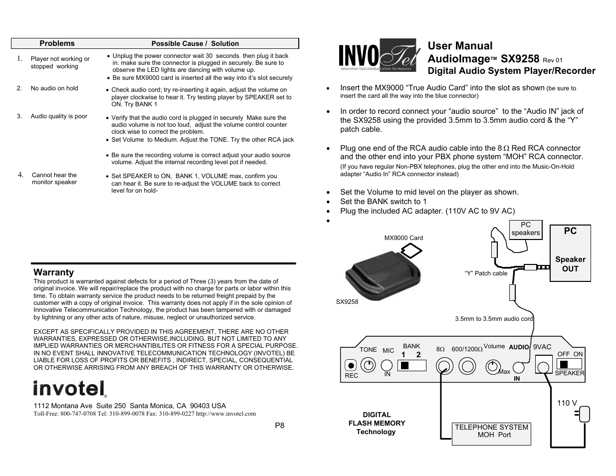 Invotel SX9258 User Manual | 4 pages
