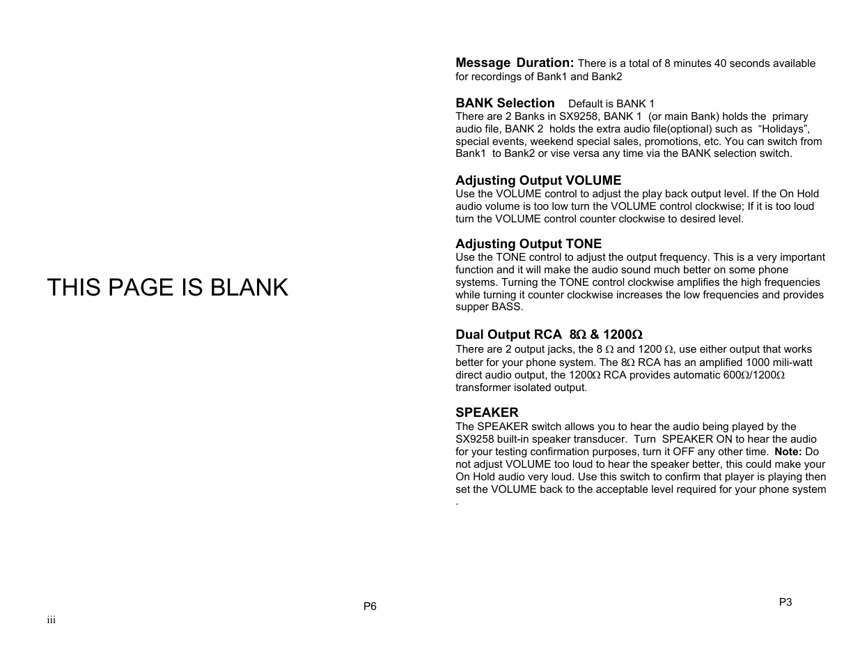 This page is blank | Invotel SX9258 User Manual | Page 3 / 4