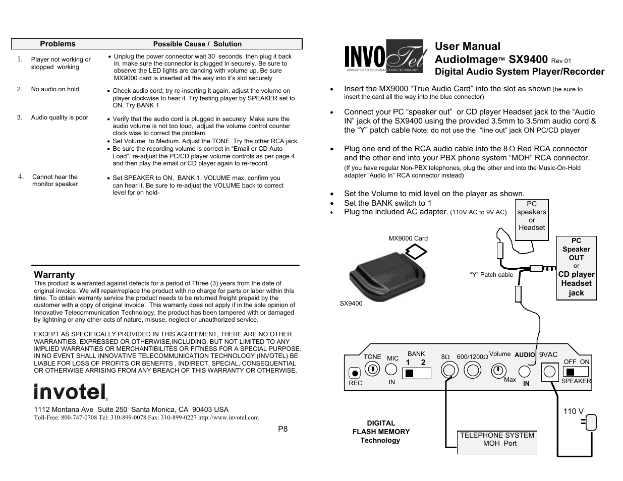Invotel SX9400 User Manual | 4 pages