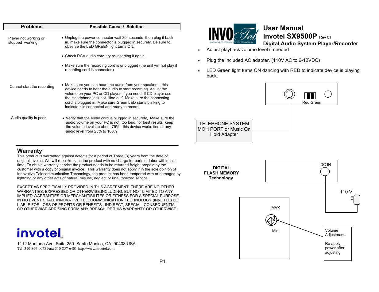 Invotel SX9500P User Manual | 2 pages