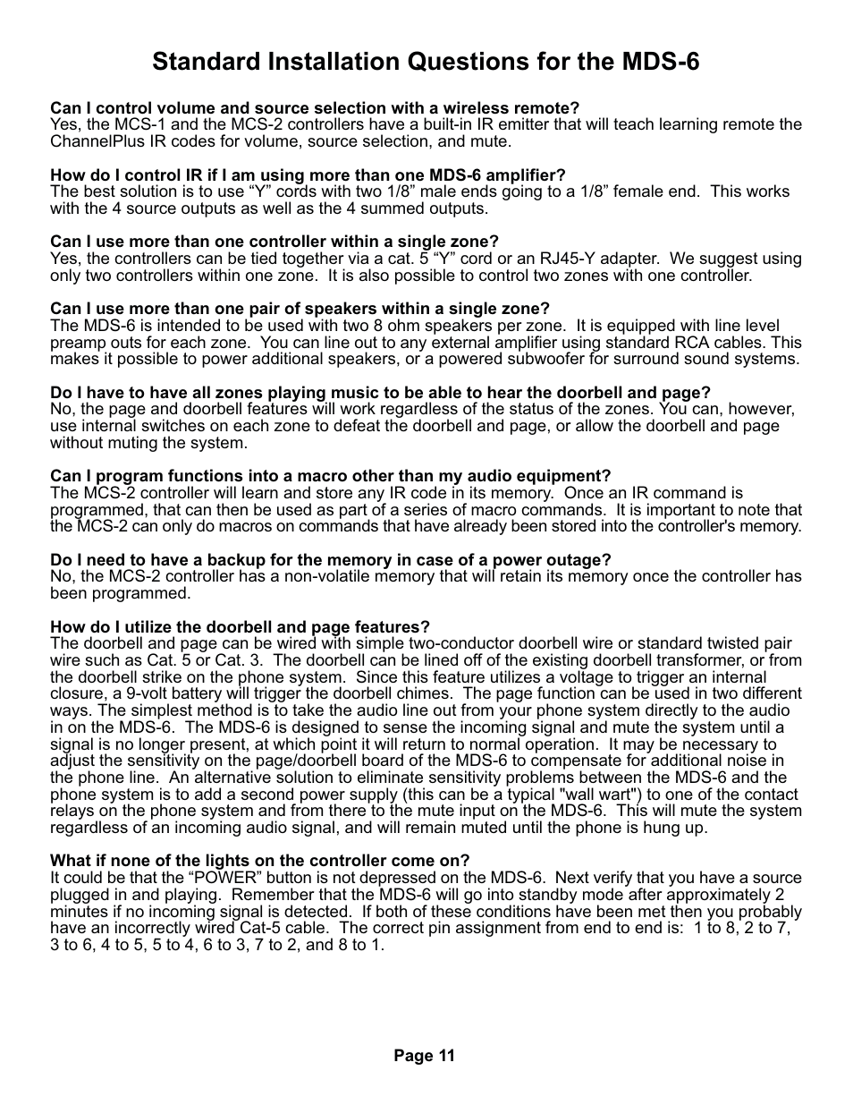 Standard installation questions for the mds-6 | Channel Plus CHANNELPLUS MDS-6 User Manual | Page 19 / 22