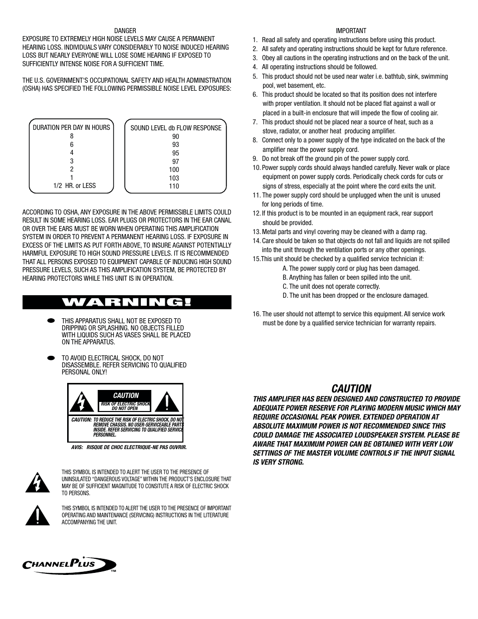 Caution | Channel Plus CHANNELPLUS MDS-6 User Manual | Page 2 / 22