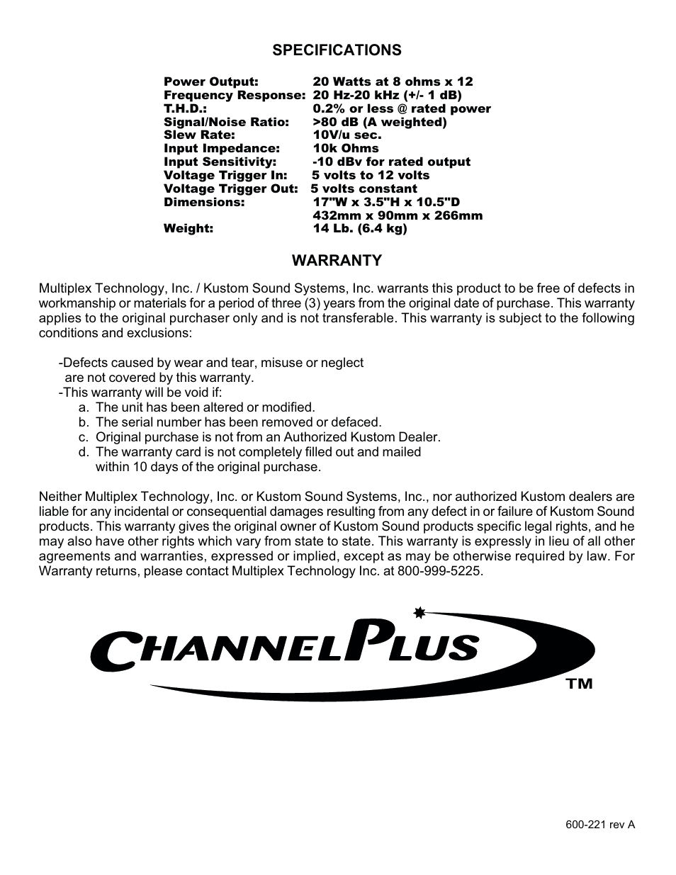 Channel Plus CHANNELPLUS MDS-6 User Manual | Page 22 / 22