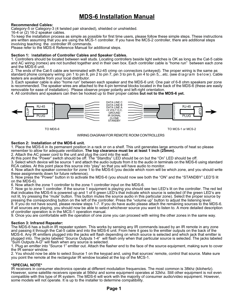 Mds-6 installation manual, Page 1 | Channel Plus CHANNELPLUS MDS-6 User Manual | Page 9 / 22