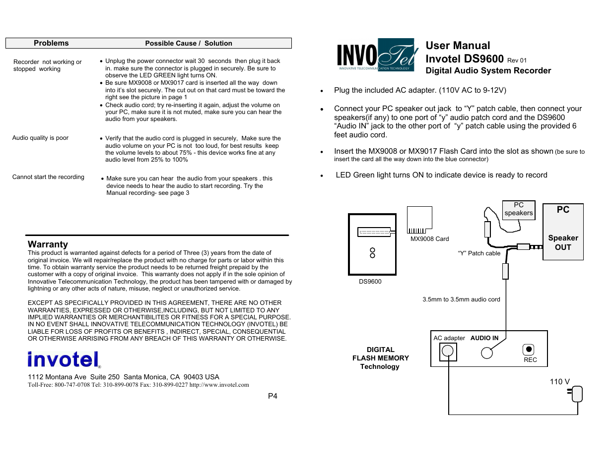 Invotel SX9600 User Manual | 2 pages