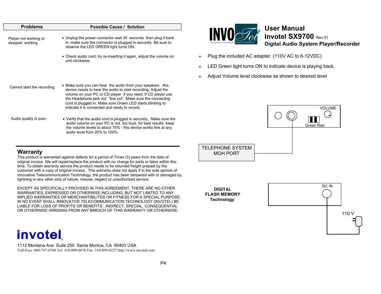 Invotel SX9700 User Manual | 2 pages