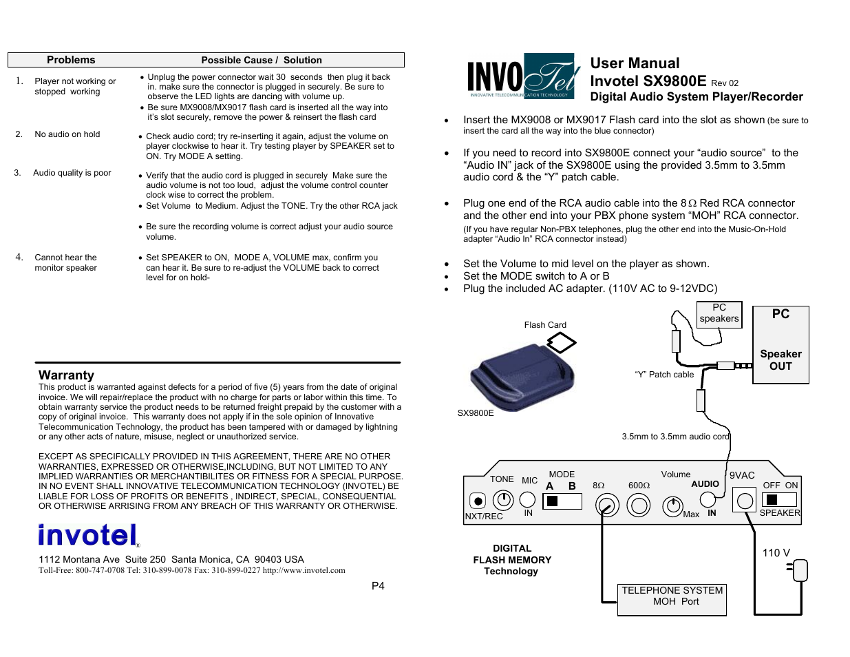 Invotel SX9800 User Manual | 2 pages