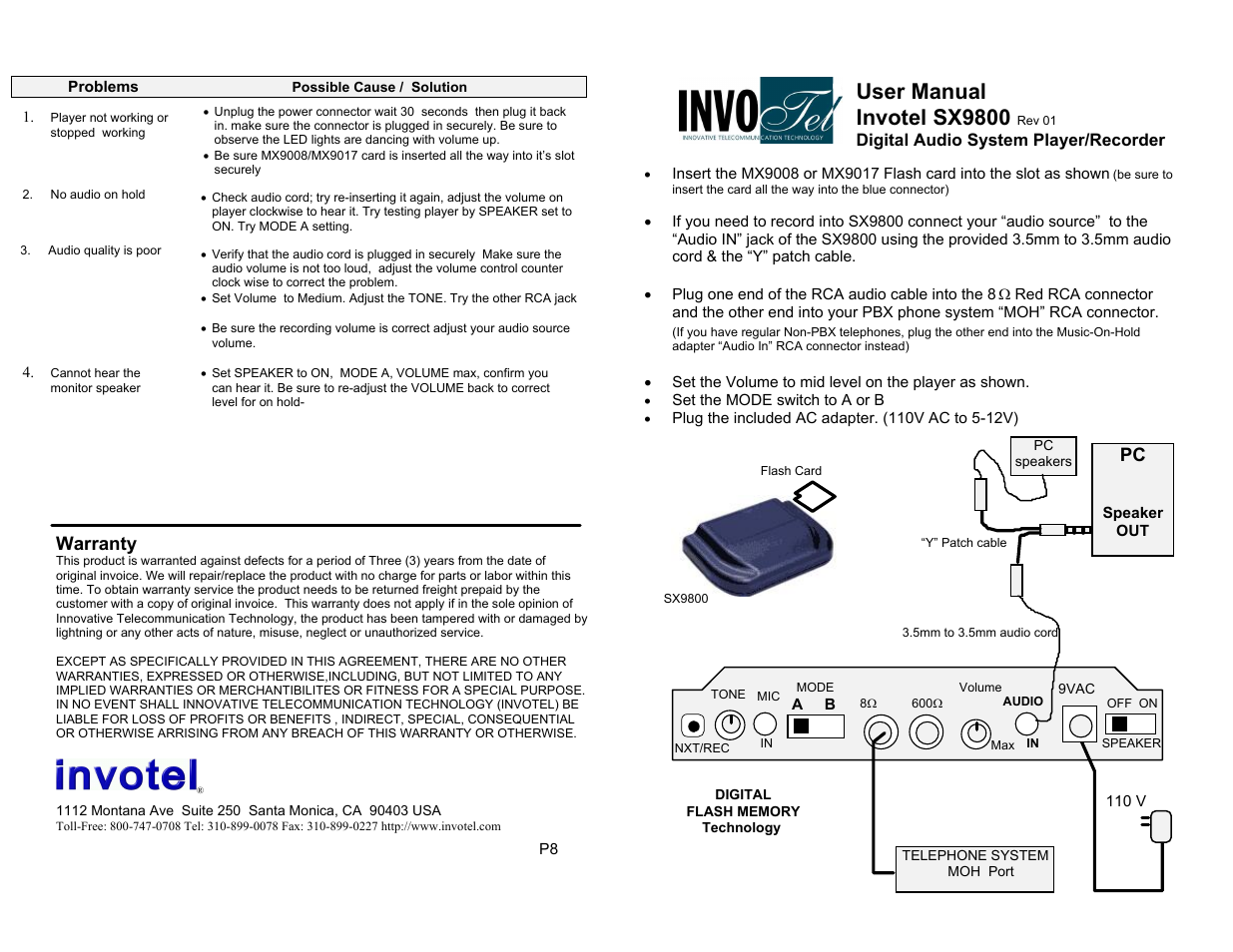 Invotel SX9800 User Manual | 4 pages