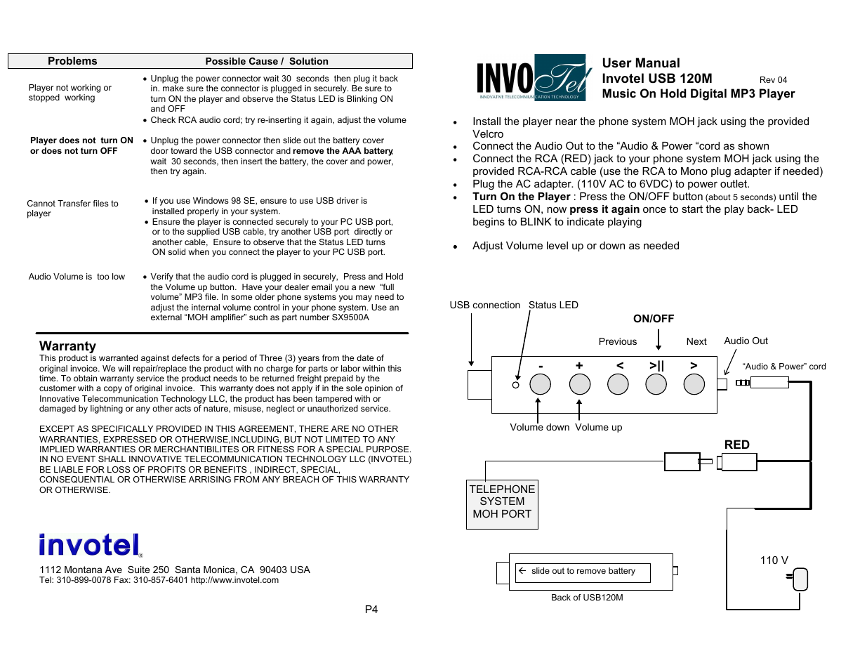 Invotel USB 120M User Manual | 2 pages