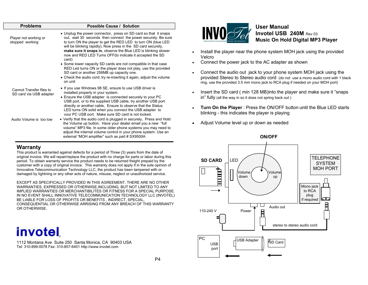 Invotel USB240M User Manual | 2 pages