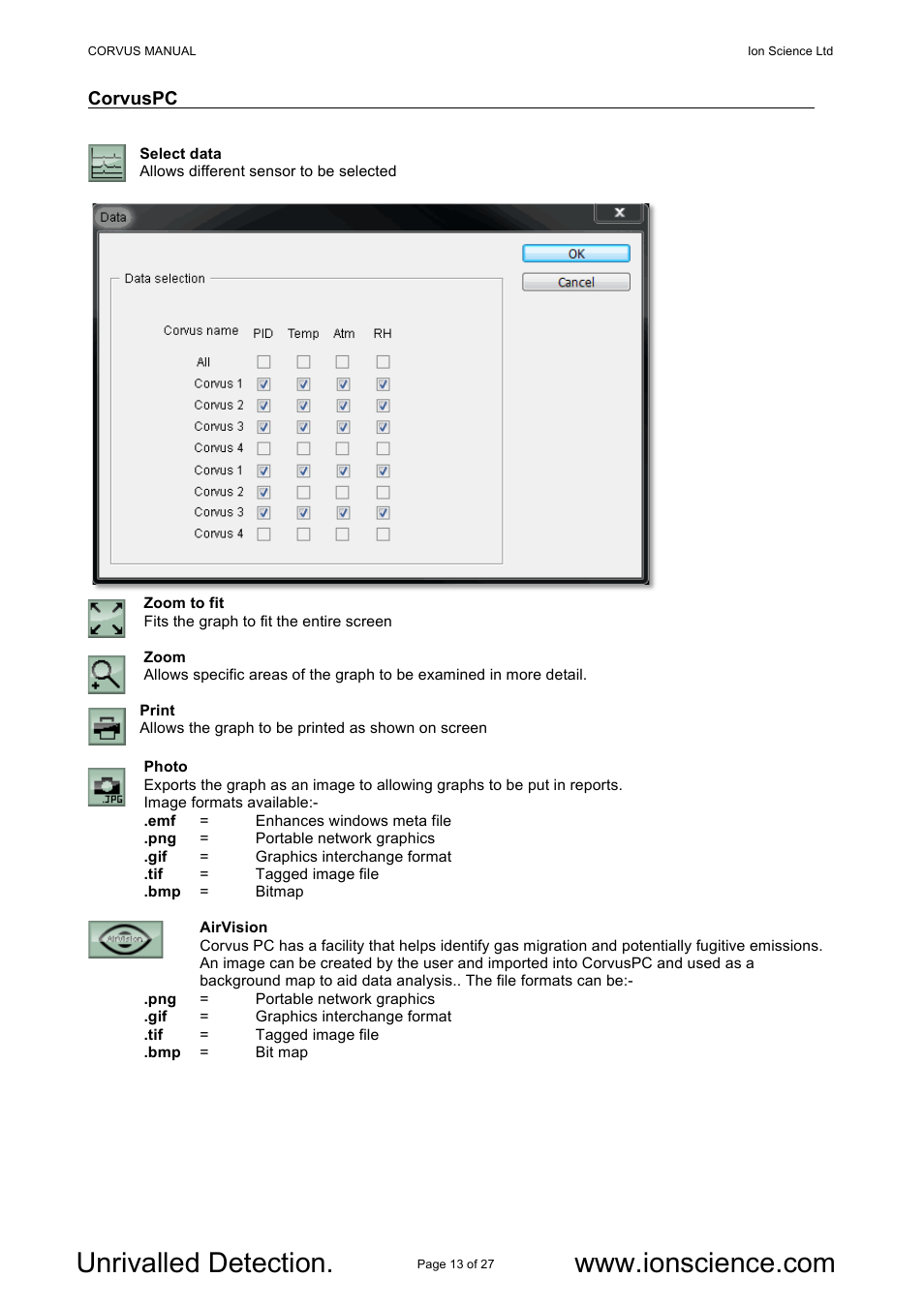 Ion Science Corvus User Manual | Page 13 / 27