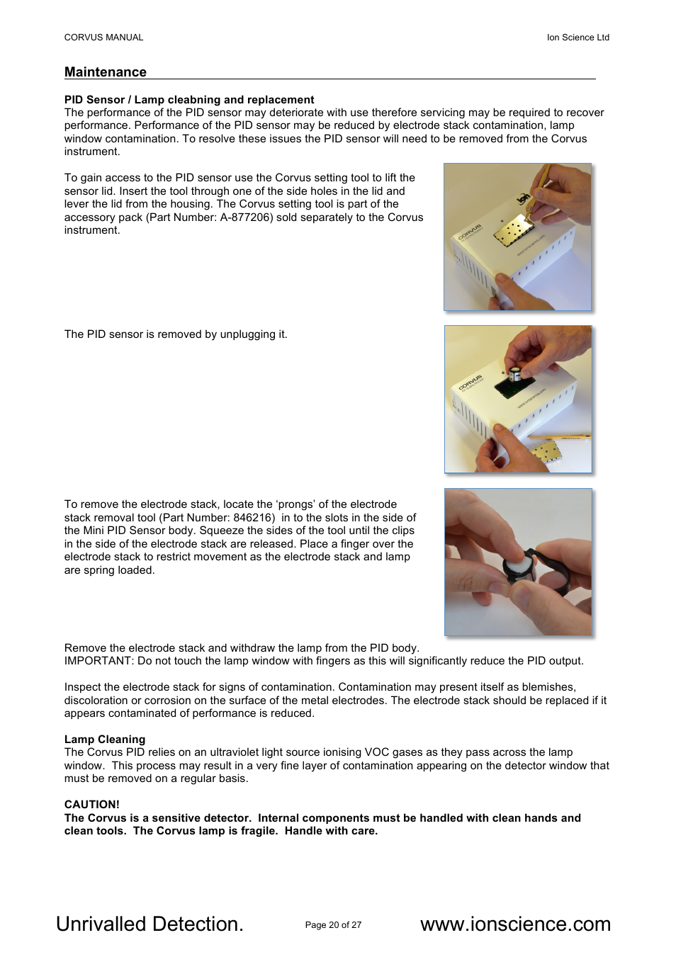 Ion Science Corvus User Manual | Page 20 / 27