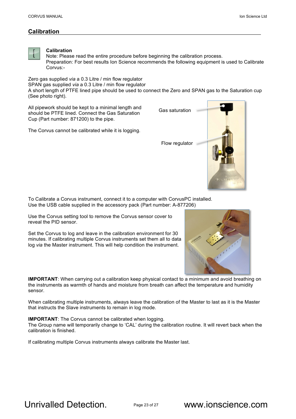 Ion Science Corvus User Manual | Page 23 / 27