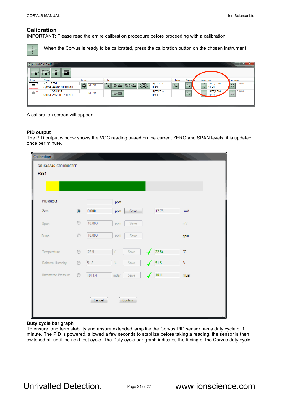 Ion Science Corvus User Manual | Page 24 / 27