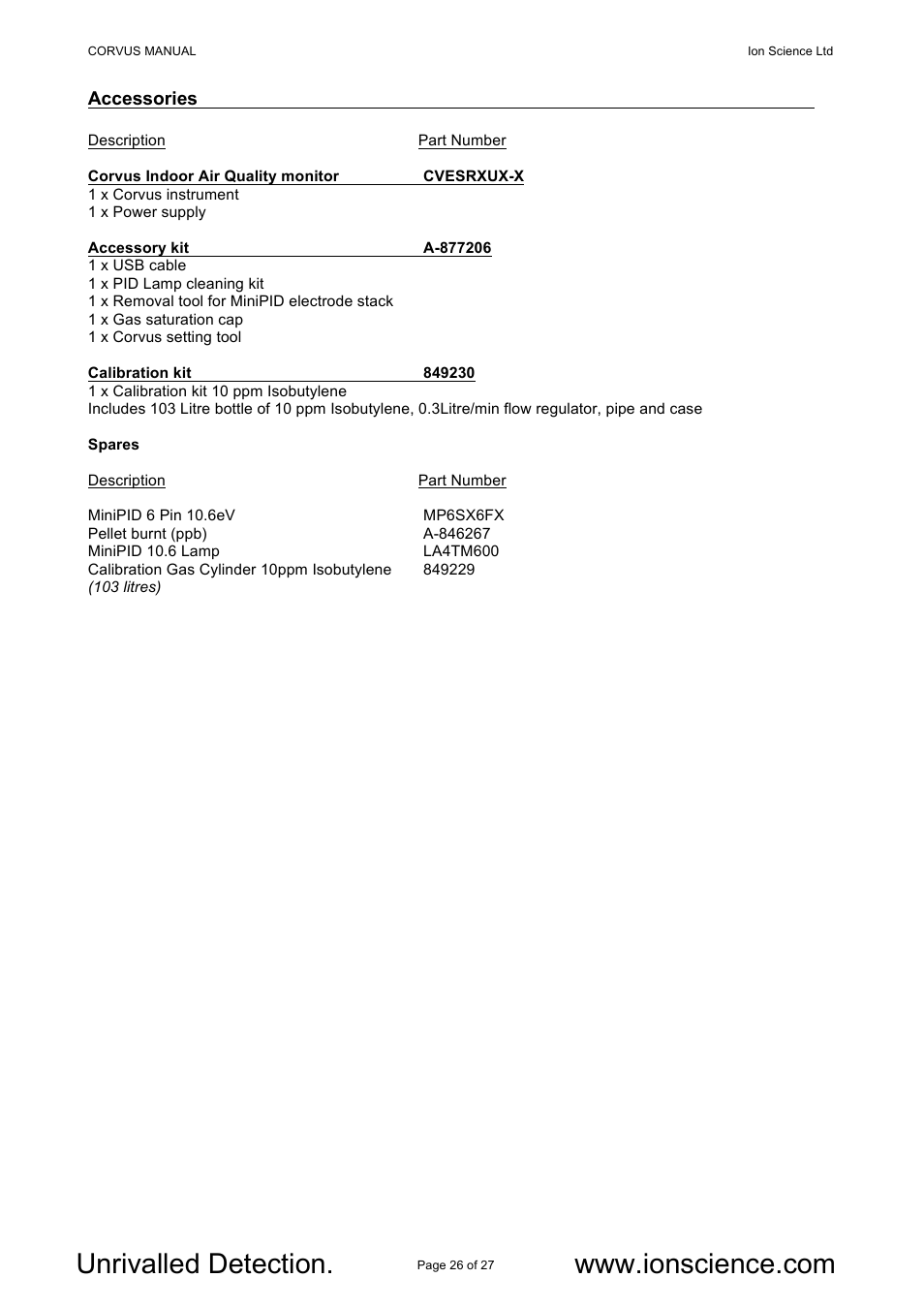 Ion Science Corvus User Manual | Page 26 / 27