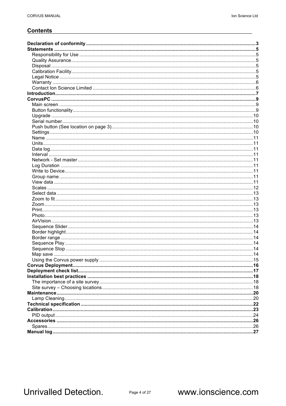 Ion Science Corvus User Manual | Page 4 / 27