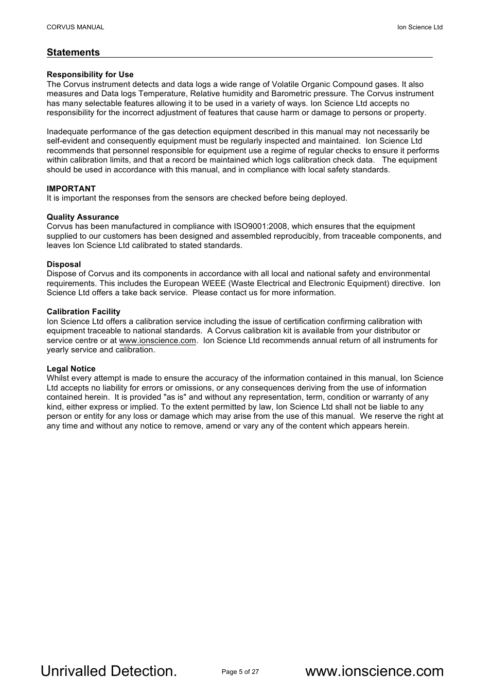 Ion Science Corvus User Manual | Page 5 / 27