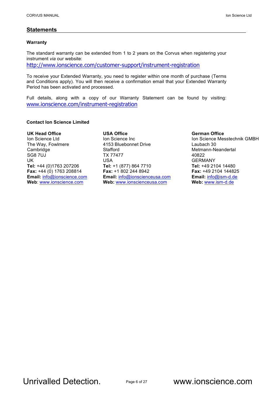 Ion Science Corvus User Manual | Page 6 / 27