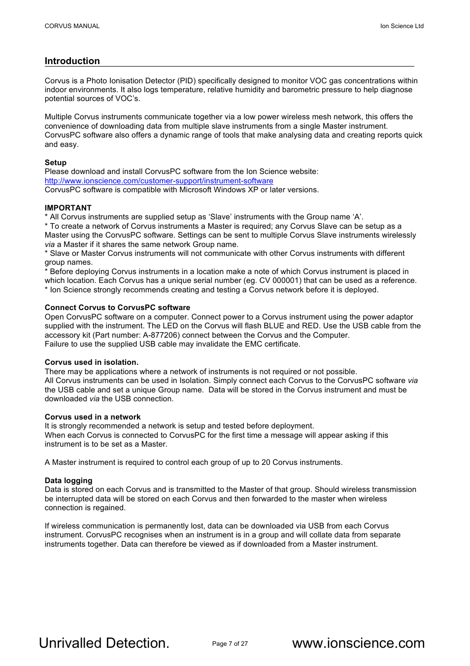 Ion Science Corvus User Manual | Page 7 / 27