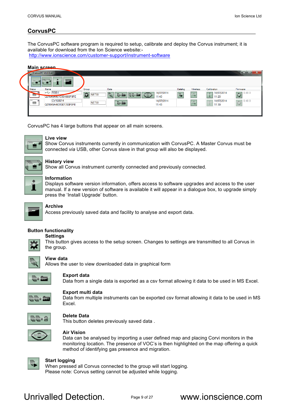 Ion Science Corvus User Manual | Page 9 / 27