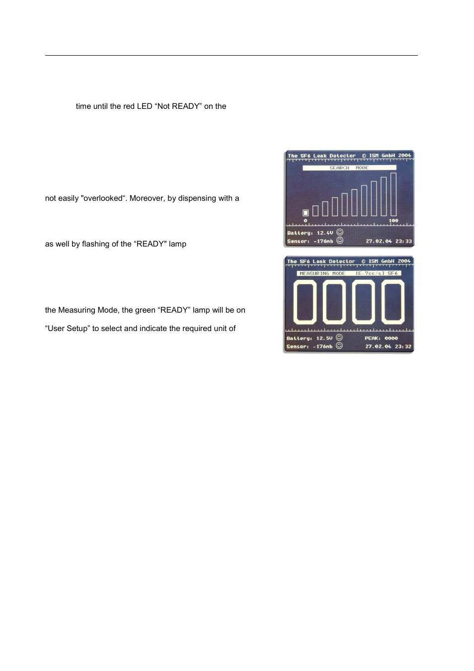 Operation modes, Search mode, Measuring mode | E 12), P. 0, Measuring, Mode | Ion Science SF6 P1:p User Manual | Page 13 / 42