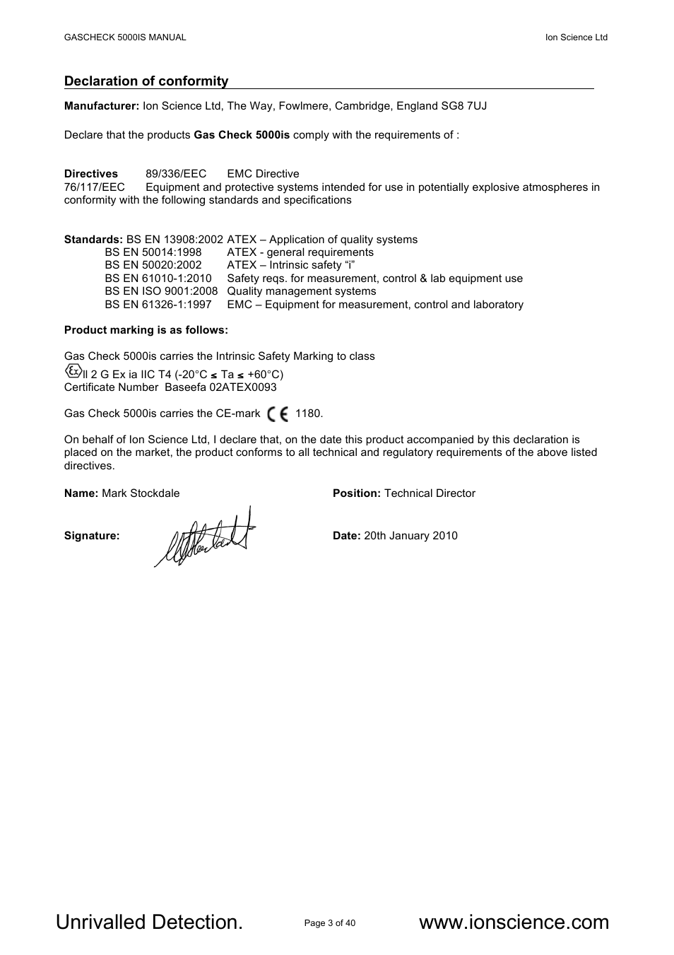 Ion Science GasCheck IS User Manual | Page 3 / 40