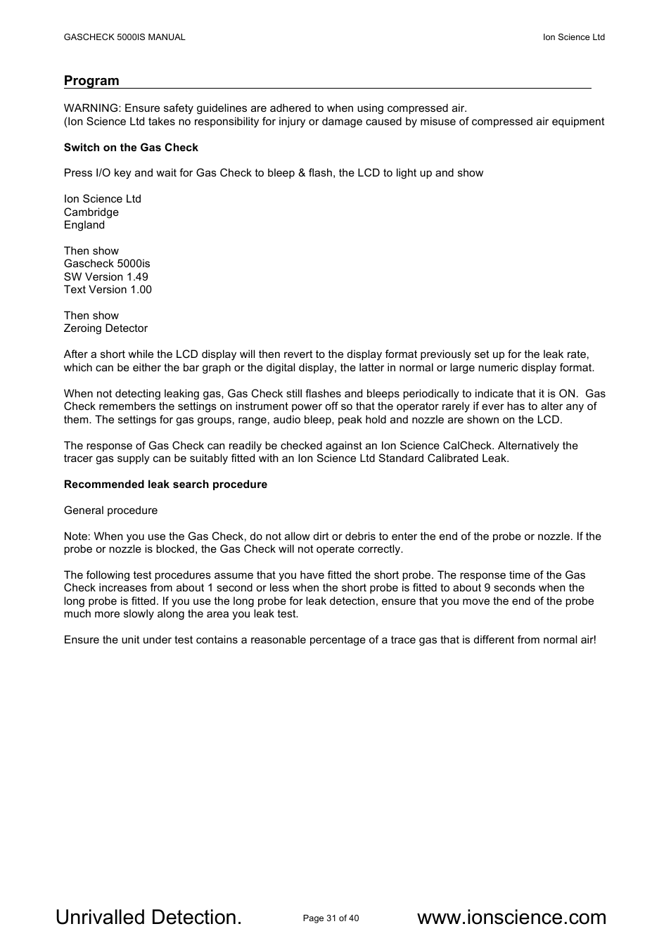 Ion Science GasCheck IS User Manual | Page 31 / 40