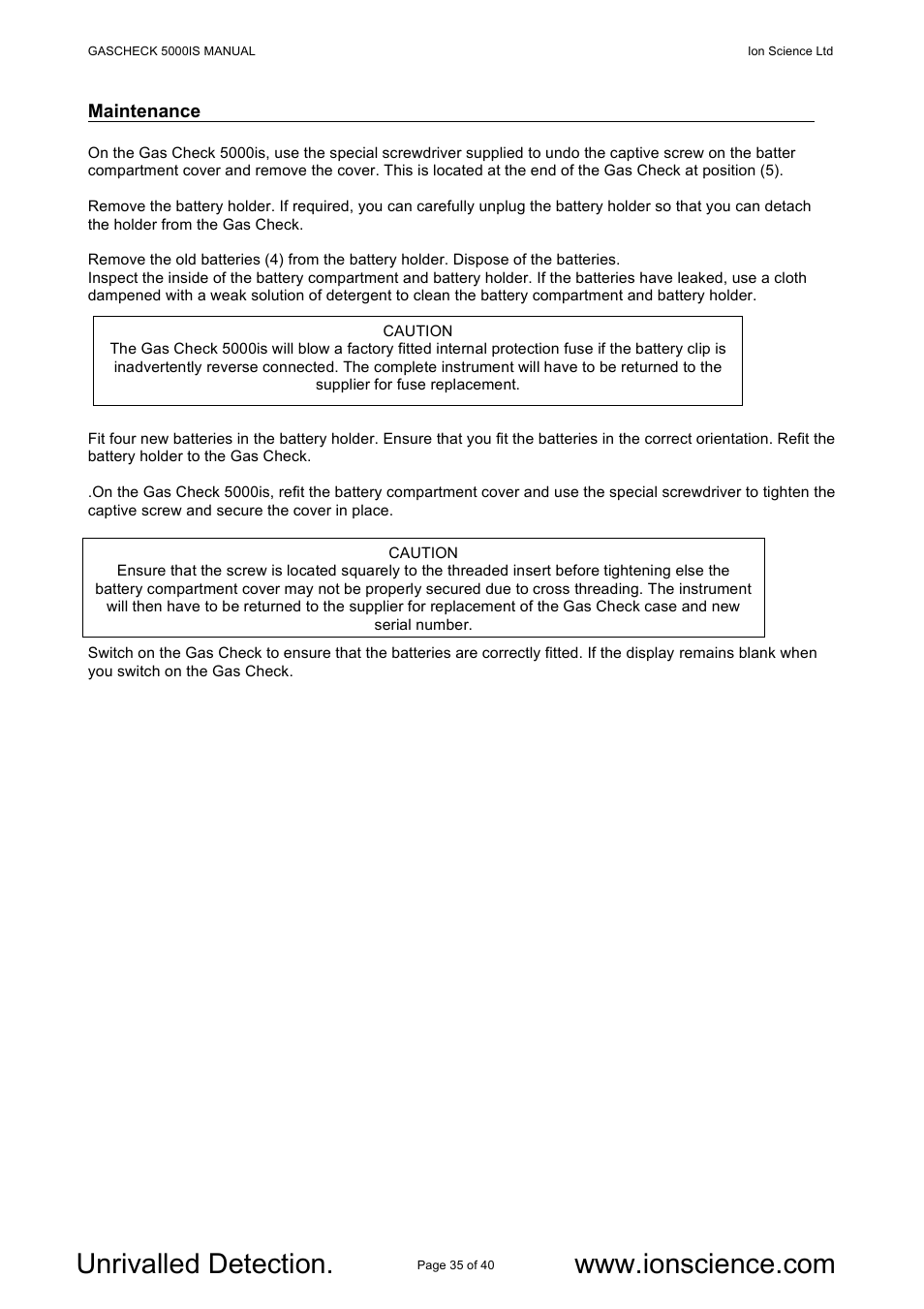 Ion Science GasCheck IS User Manual | Page 35 / 40