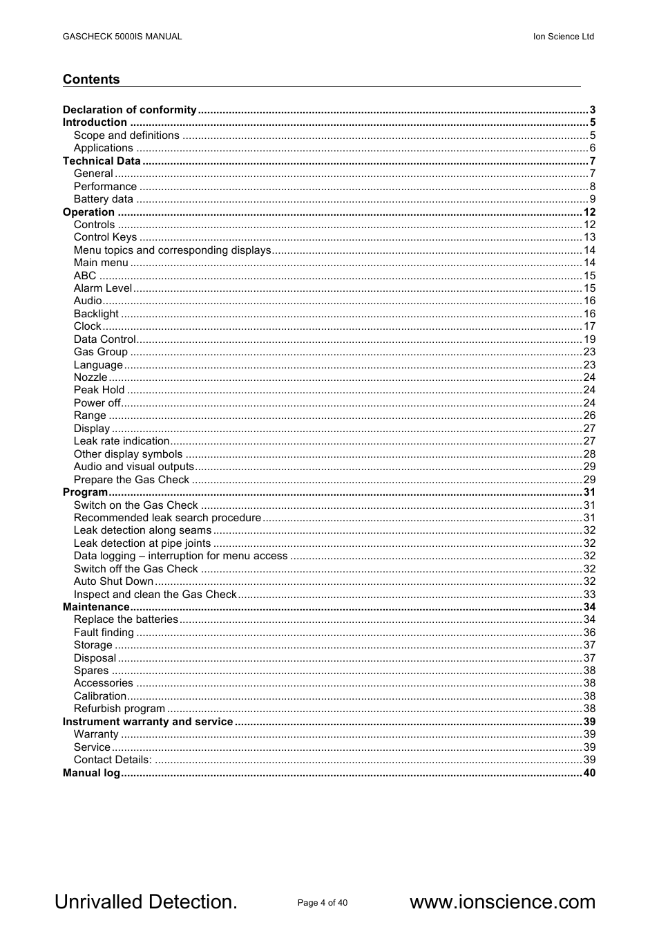 Ion Science GasCheck IS User Manual | Page 4 / 40