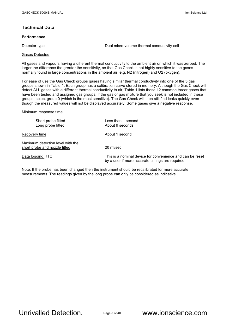 Ion Science GasCheck IS User Manual | Page 8 / 40