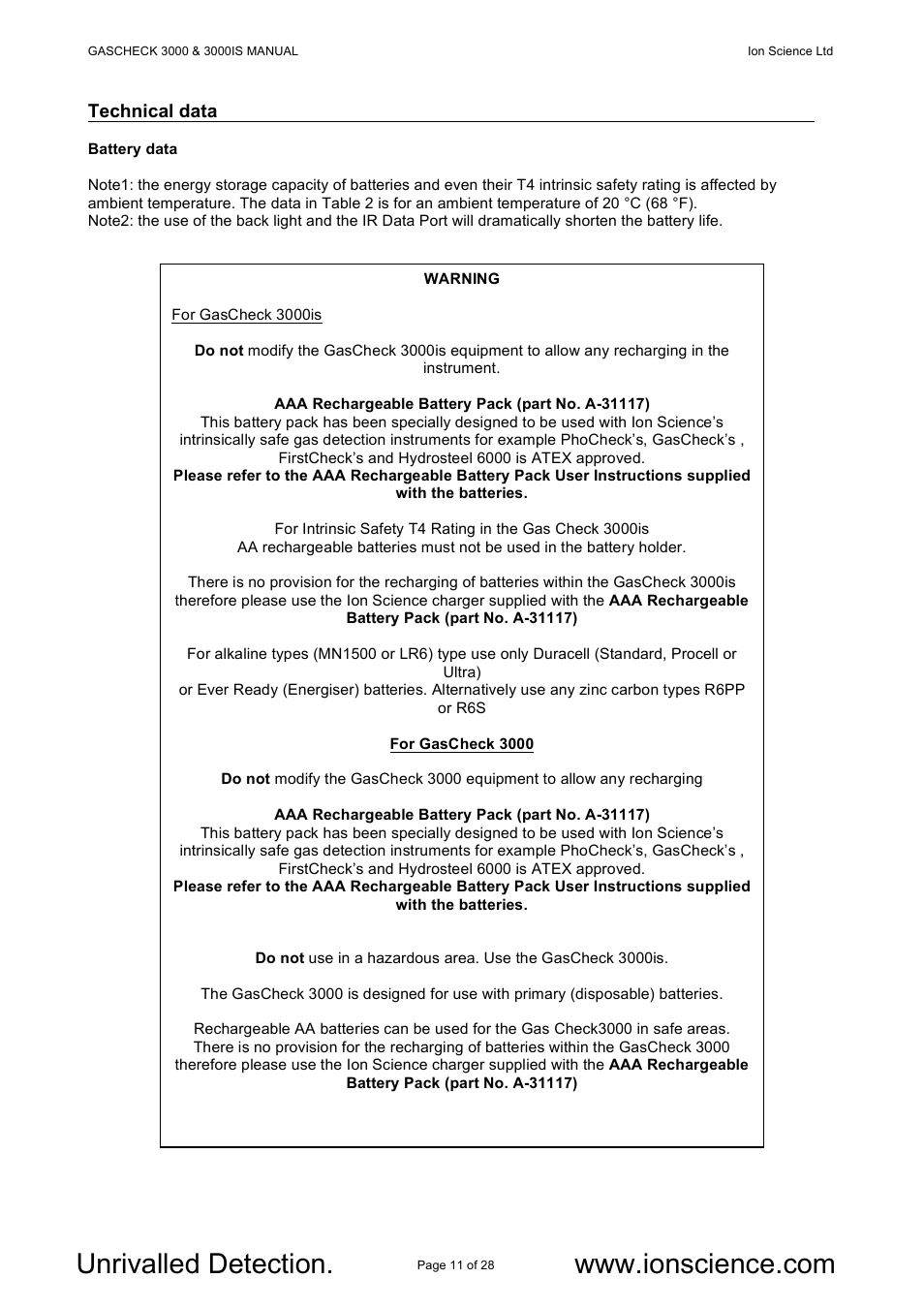 Ion Science GasCheck IS User Manual | Page 11 / 28