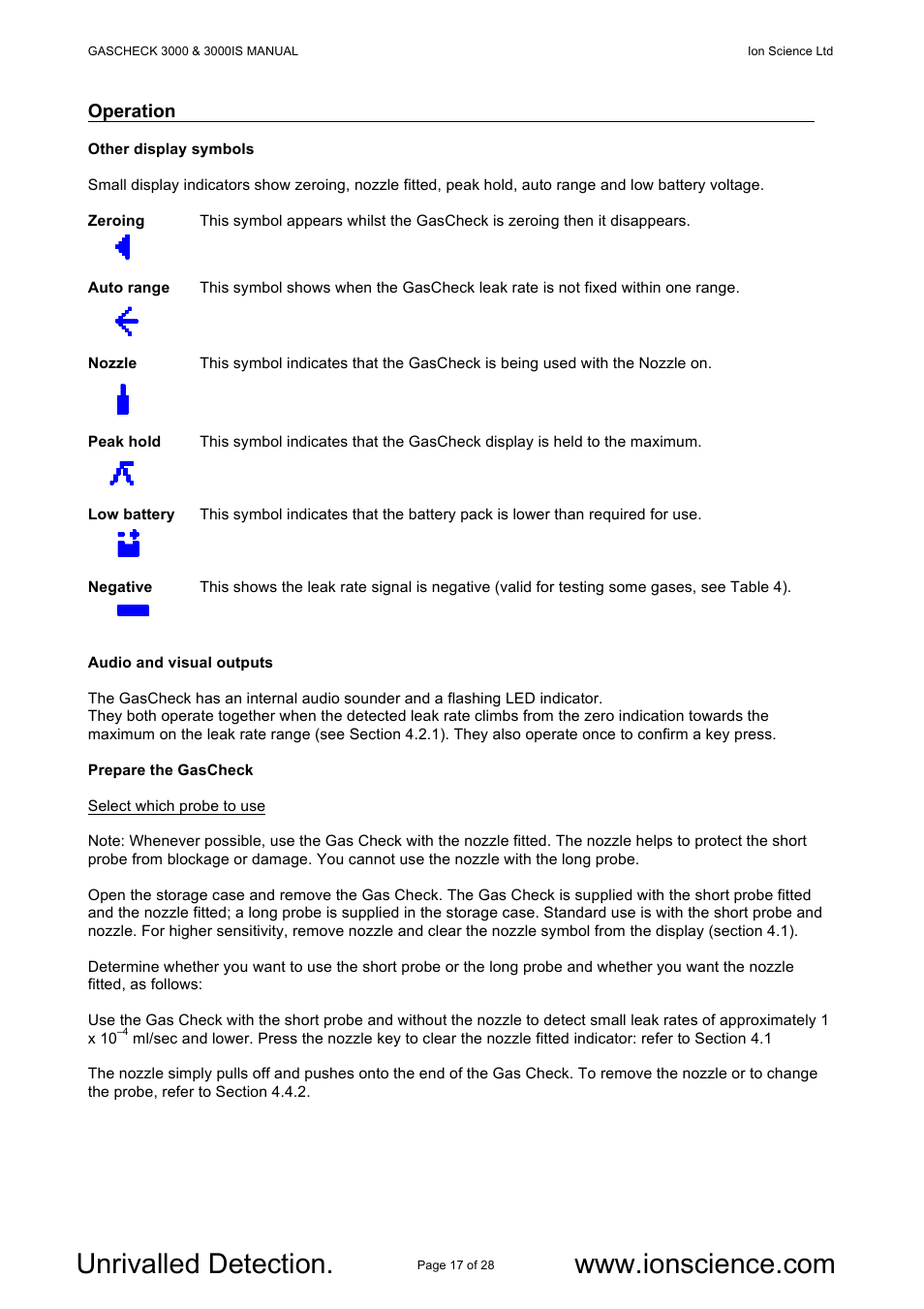 Ion Science GasCheck IS User Manual | Page 17 / 28